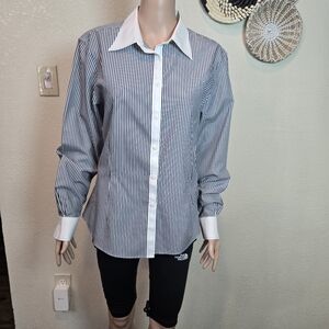 Brooks Brothers Women's Shirt  Blue White Striped Button Up Non-Iron Size 16